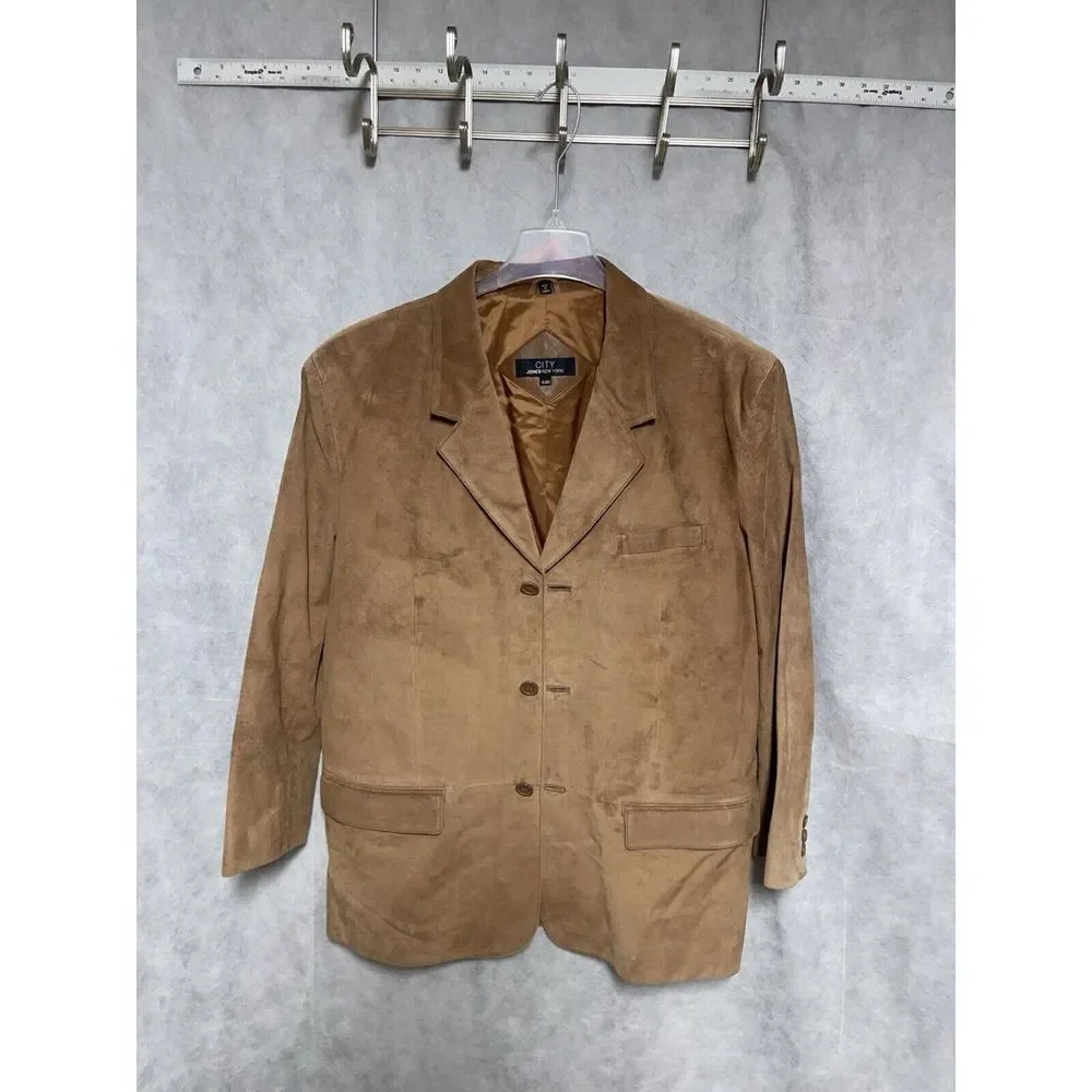 Jones New York Blazer Men 44R Camel Brown Leather Suede City Coat Jacket Outdoor